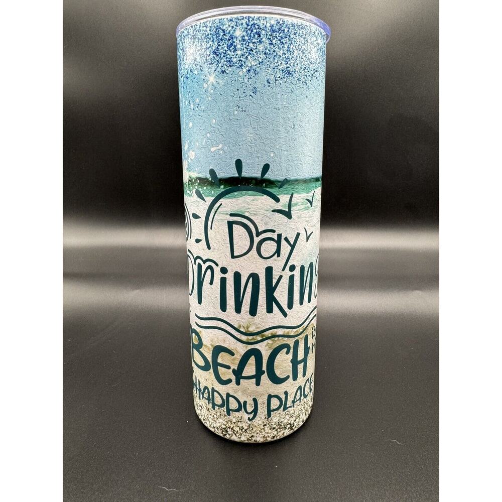 20oz skinny tumbler CUSTOM‎ MADE stainless steel with Lid/Straw DAY DRINKING